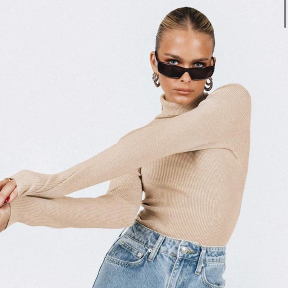 Princess Polly Cream Ribbed Turtleneck - Picture 2 of 11